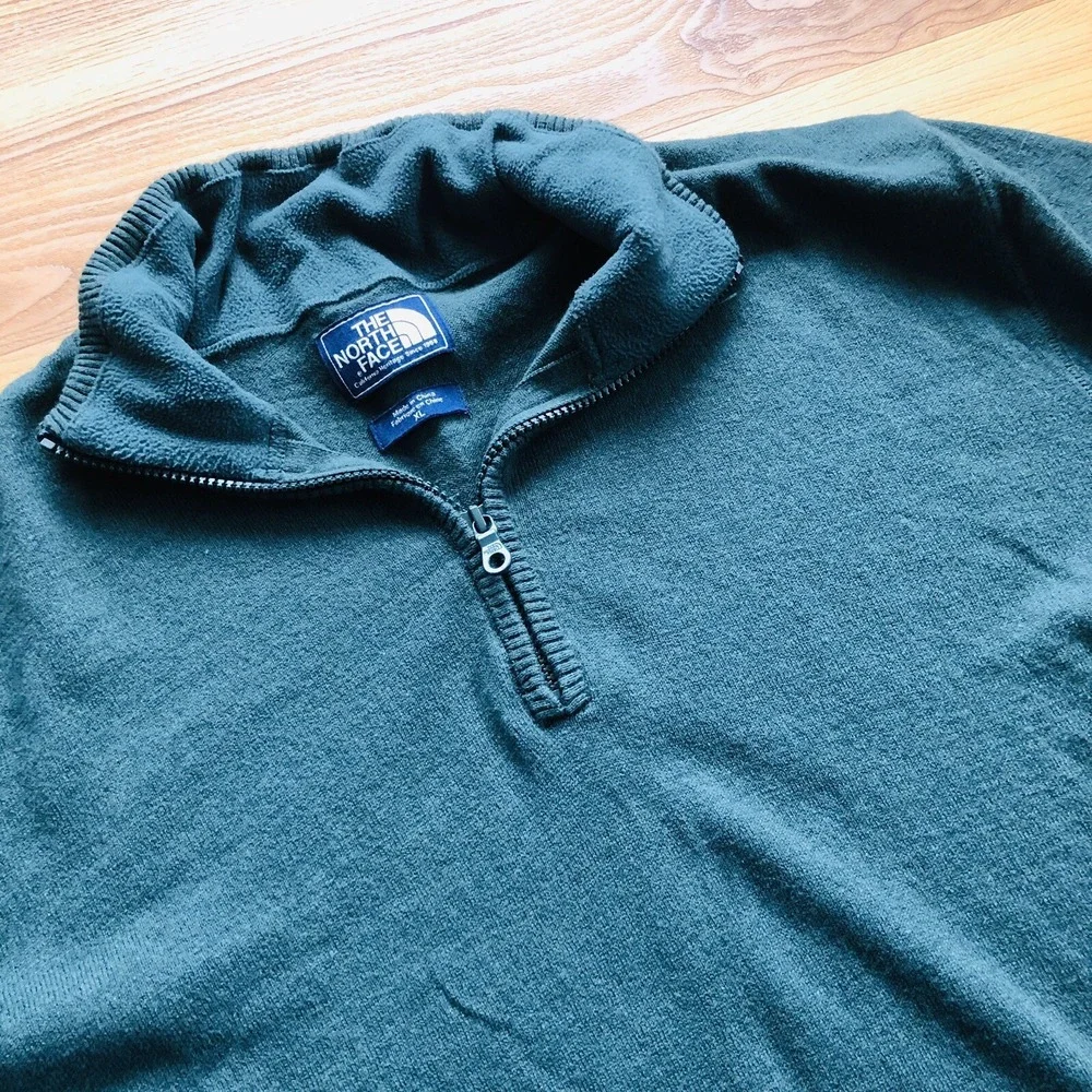 The‎ North Face TNF Forest Green 1/4 Zip Cotton Wool Nylon Pullover Size XL